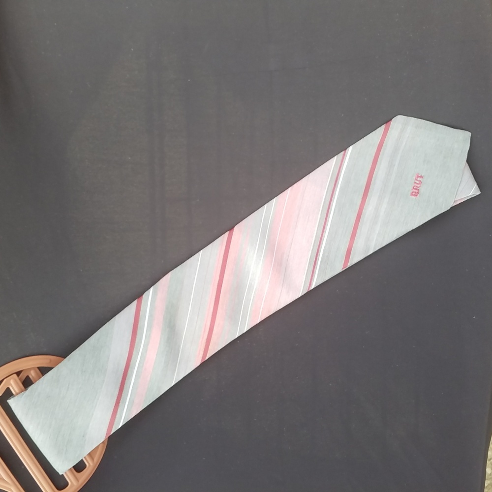 3/$45 TIE Stripe Grey Burgundy BRUT Embroidered